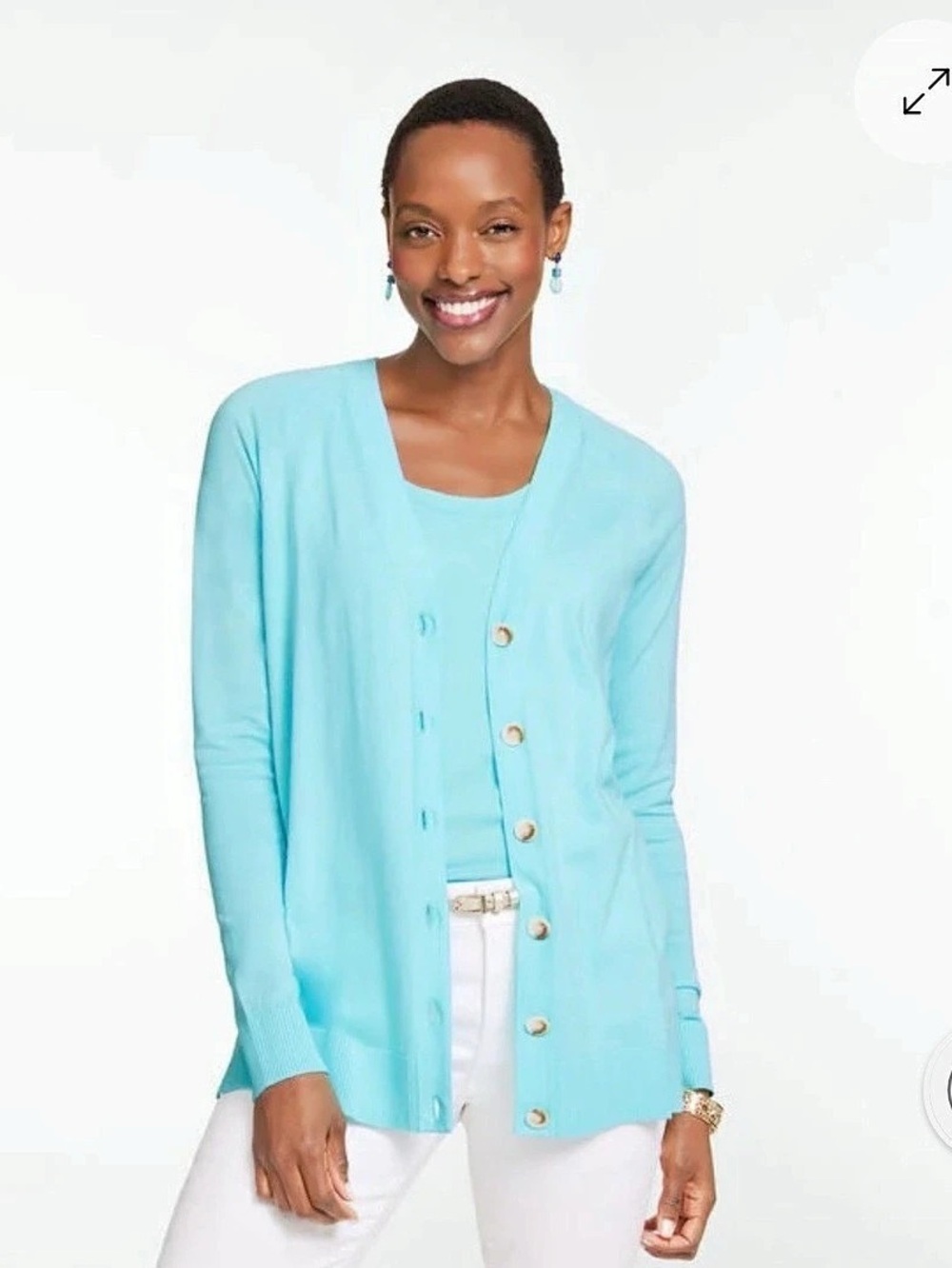Talbots V Neck Girlfriend Cardigan Opal Blue NWT Large